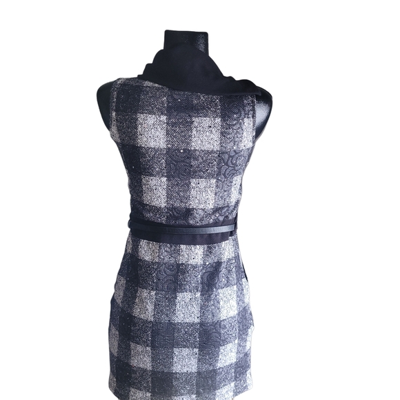New Tower Black and Grey Plaid  Sleeveless Belted Dress M - Picture 6 of 7